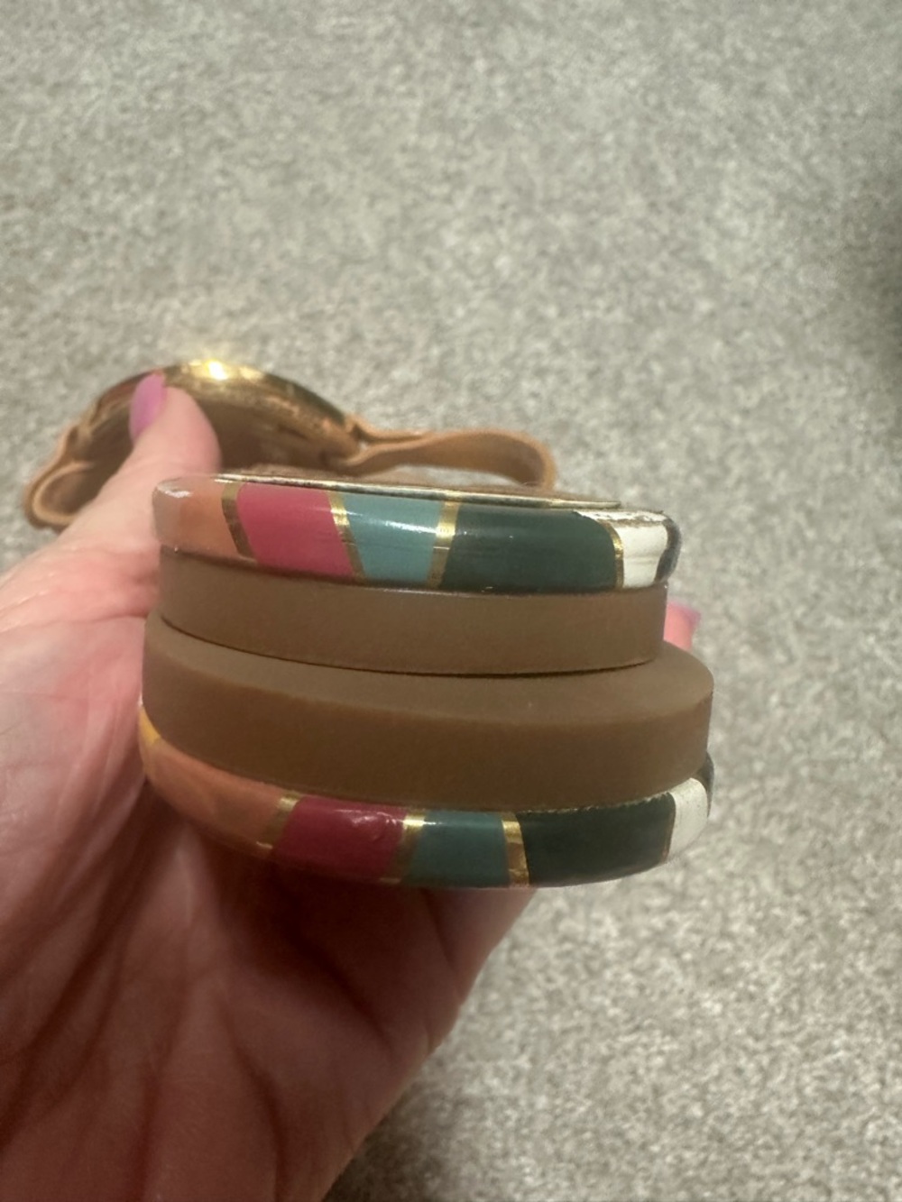 Tory Burch Miller tan Thong Sandals with Multicolor Trim and Logo Medallions - Picture 5 of 5